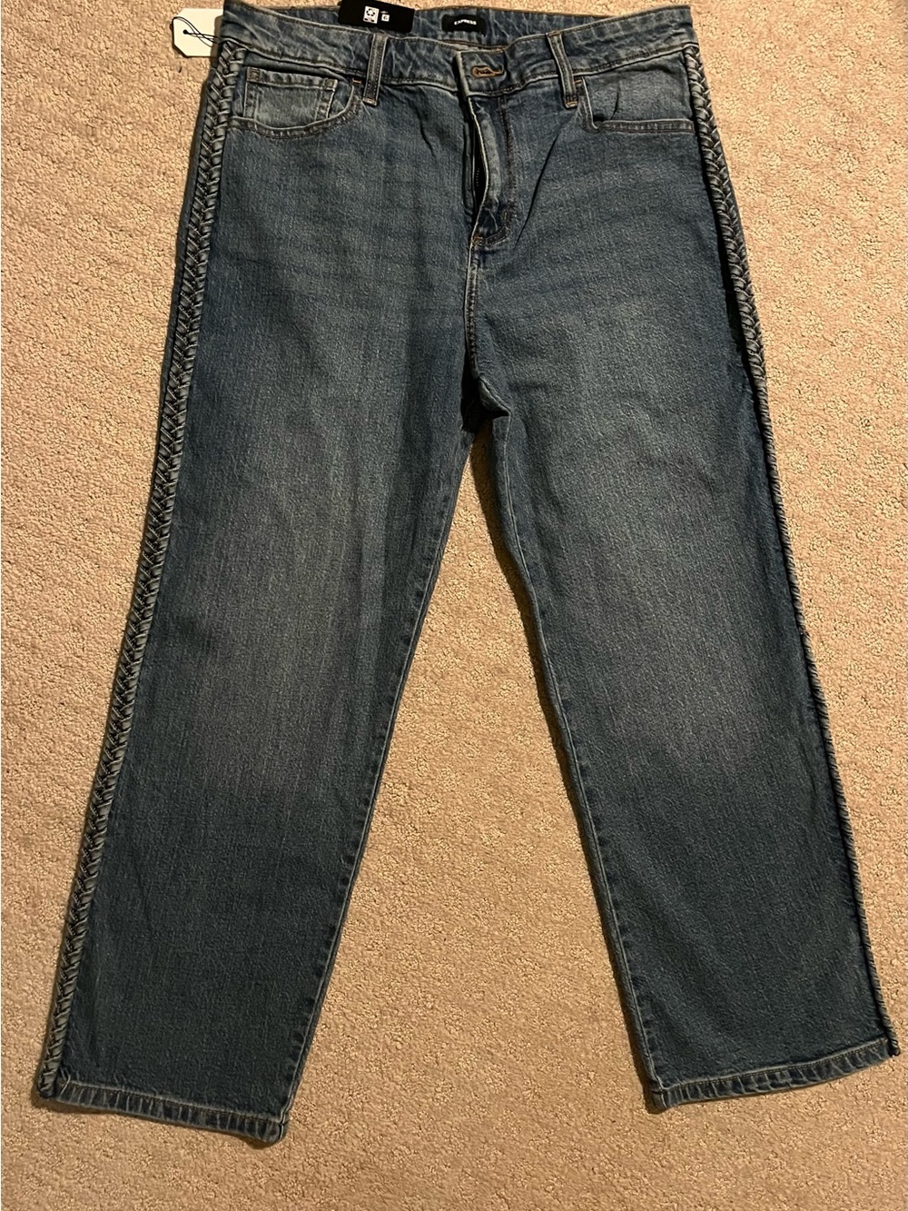Express Ankle Jeans Braided Side Seam Straight Leg Jeans - Medium Wash size 10